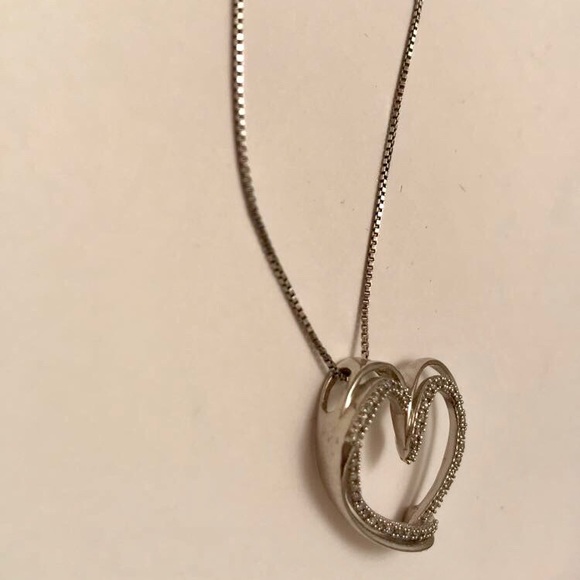 Silver and Diamond Heart Pendant Necklace - Picture 6 of 7